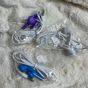 Earbuds. Listing is for 3 earbuds: 1-white, 1-blue, and 1-purple.